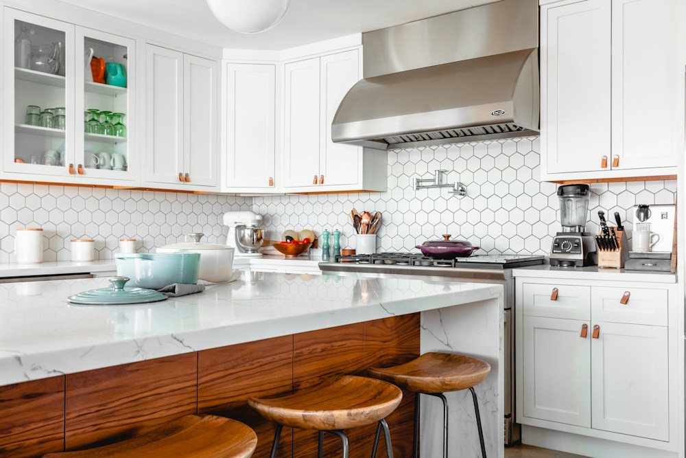 White kitchen with a central island