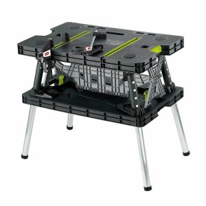 Keter Compact Work Table Portable Folding Garage Workbench with Clamps