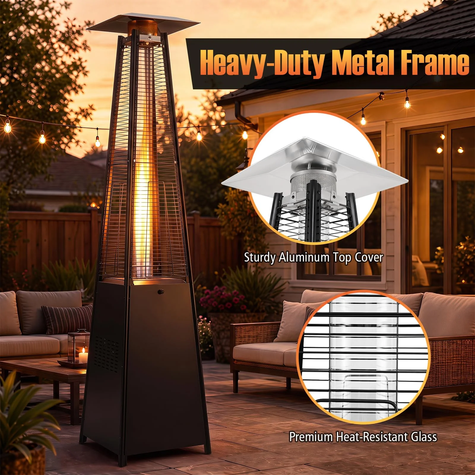 Tangkula 48000 BTU Pyramid Patio Heater with Wheels & Zippered Cover - Image 7
