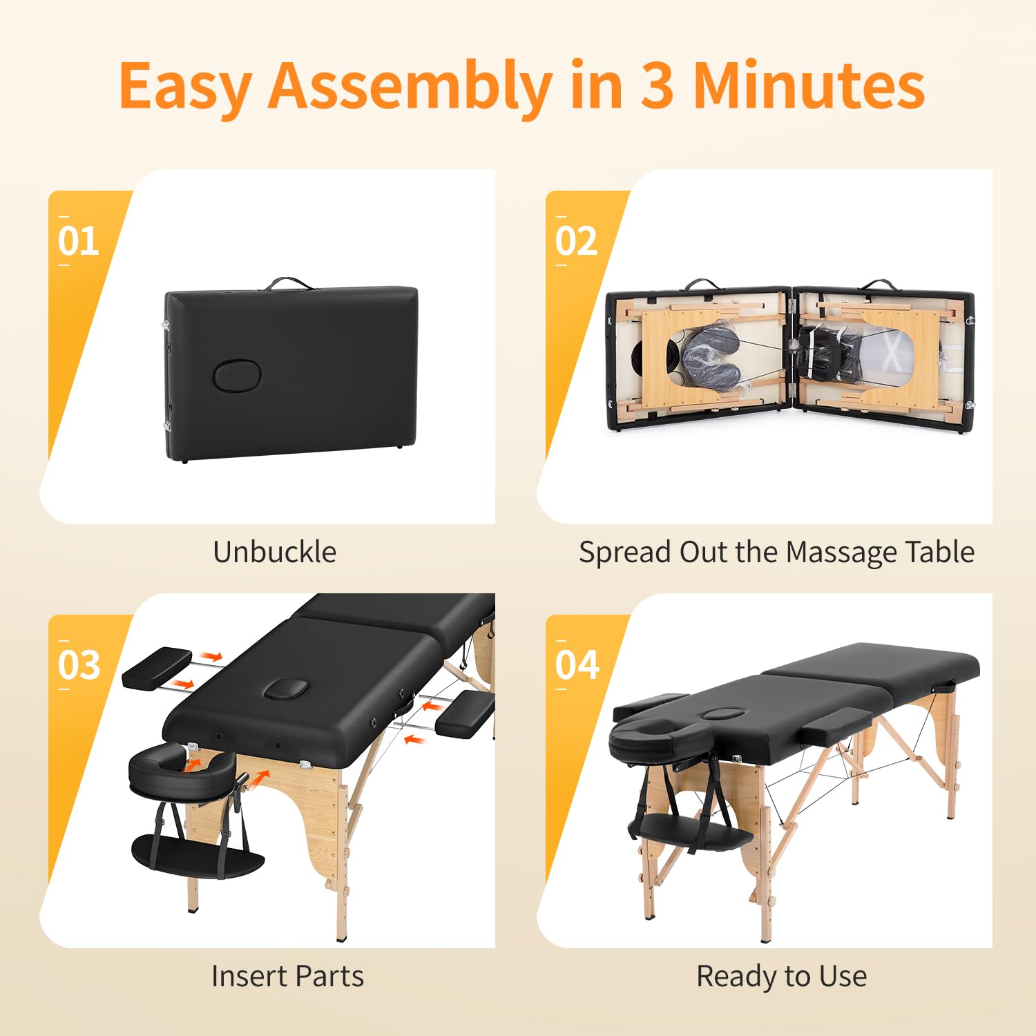 BestMassage Massage Bed Portable Folding Massage Table 22" Wide,Black | 2-Fold Lash Bed Height-Adjustable with Carry Bag, 450lbs Capacity For Massage, Facial, Tattoo, Home, Spa - Image 3