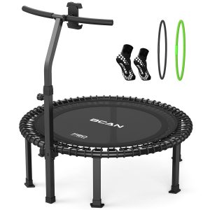 BCAN BT4 Soft Land Pro Adult Bungee Rebounder Trampoline Handle|FED Fitness 38/40/48 in, 500 lb Capacity, Adjustable Tension Bungees, One-Piece Frame, Quiet Low-Impact Workout, Phone Holder & 2 Socks