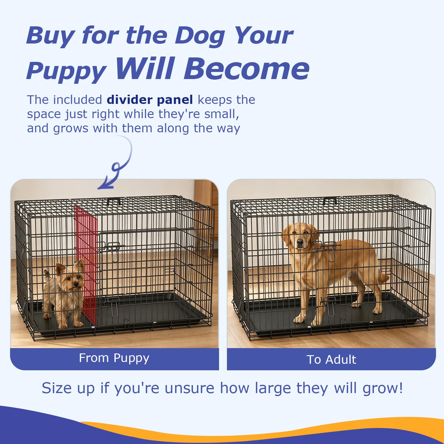 FDW | 48" Foldable Metal Dog Crate | Dark Black | Cage for XL Dogs Heavy Duty, Portable Wire Kennel with Double Door, Divider & Leak-Proof Tray | For Training, Home, Travel Indoor/Outdoor Use - Image 3