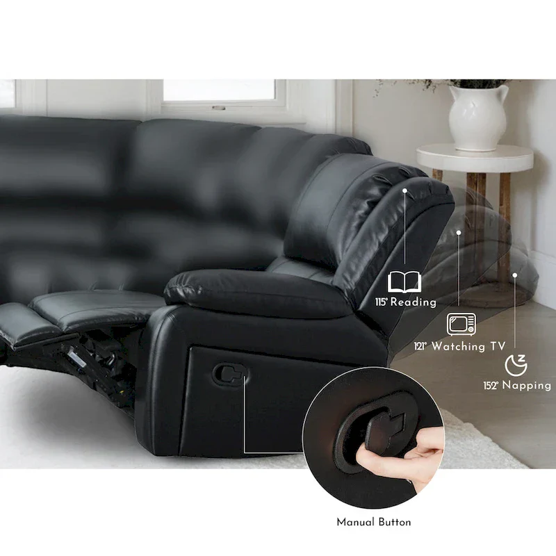 129W 7-Seat Faux Leather Manual Reclining Large Sectional Sofa - Image 12