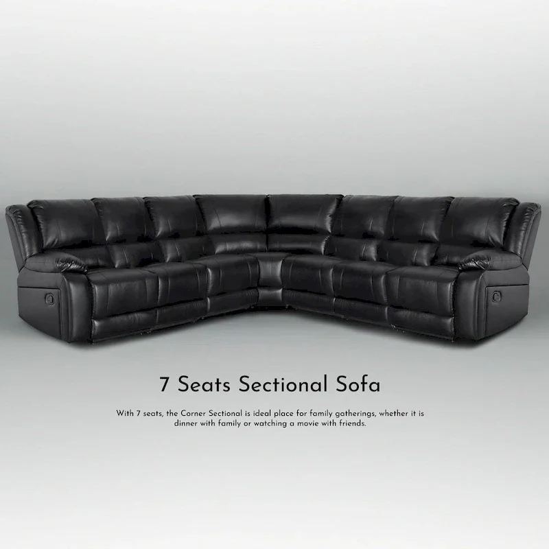 129W 7-Seat Faux Leather Manual Reclining Large Sectional Sofa - Image 10