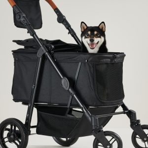 Zoosky Medium Dog Stroller for Large Dogs, Pet Stroller, Up to 66lbs All-Terrain 360° Swivel Wheels & Adjustable Handle & 180° Dual-Open Canopy, Sun Shades, Storage Organizer, Waterproof Oxford