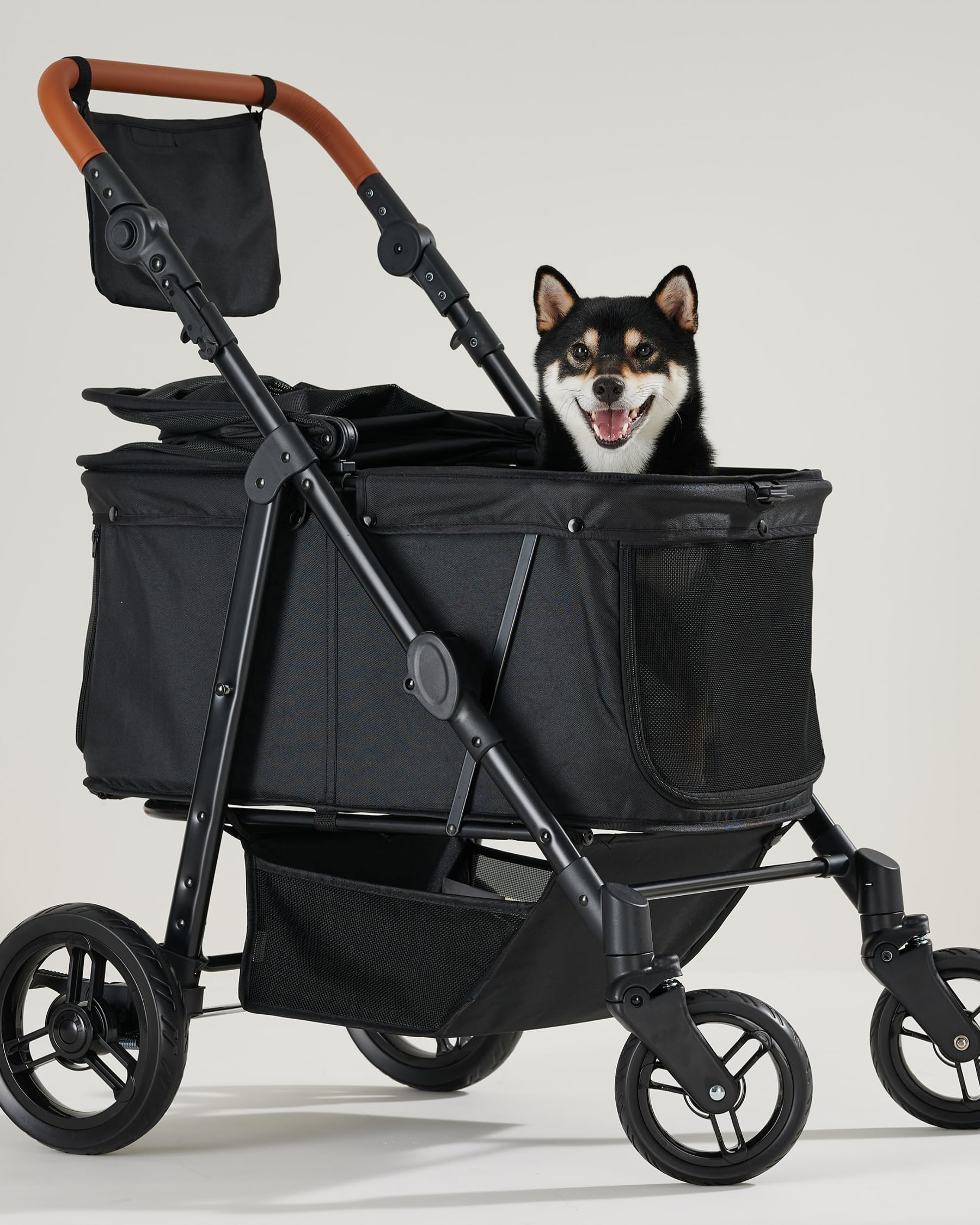 Zoosky Medium Dog Stroller for Large Dogs, Pet Stroller, Up to 66lbs All-Terrain 360° Swivel Wheels & Adjustable Handle & 180° Dual-Open Canopy, Sun Shades, Storage Organizer, Waterproof Oxford
