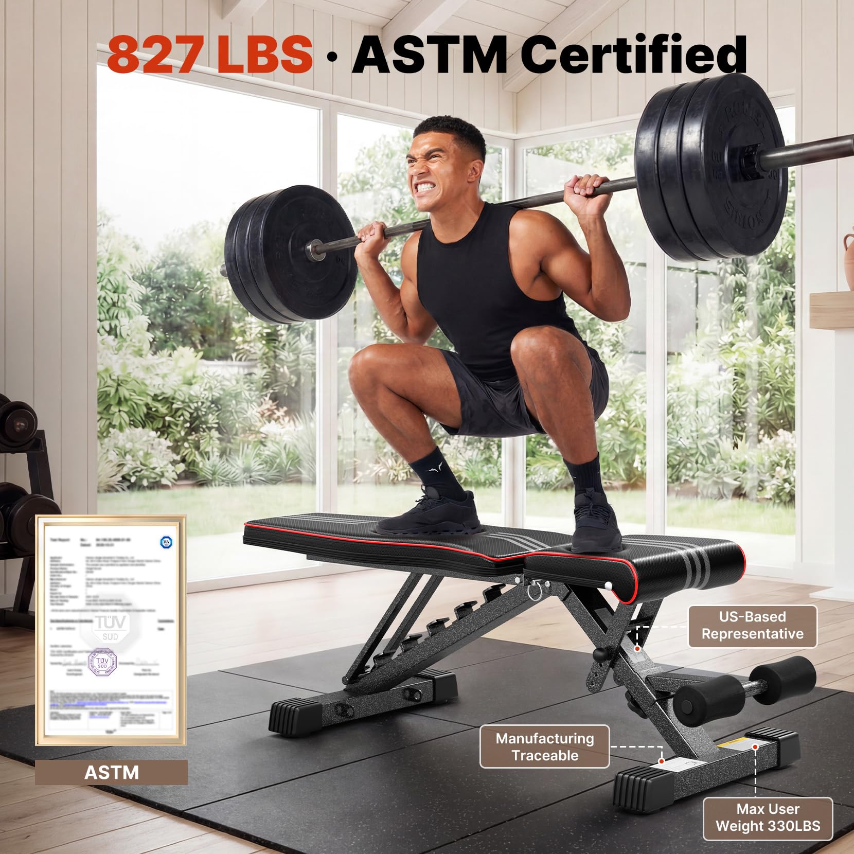 YOLEO Adjustable Weight Bench, ASTM-Certified 827LBS 98% Pre-Assembled, 84-90 Positions Incline Decline Flat, Foldable Gym Bench with Wider Seat for Home Gym(L-XL) - Image 3