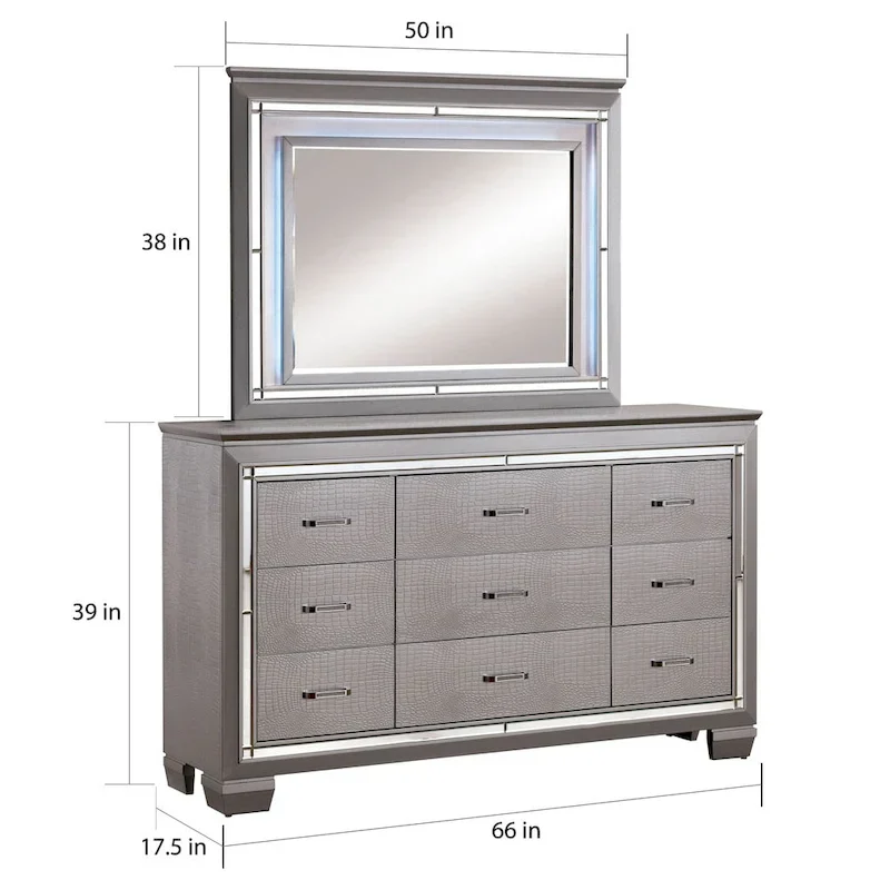 Ruff Crocodile Contemporary Wood 9-Drawer 2-piece Dresser and Mirror Set by Furniture of America - Image 8