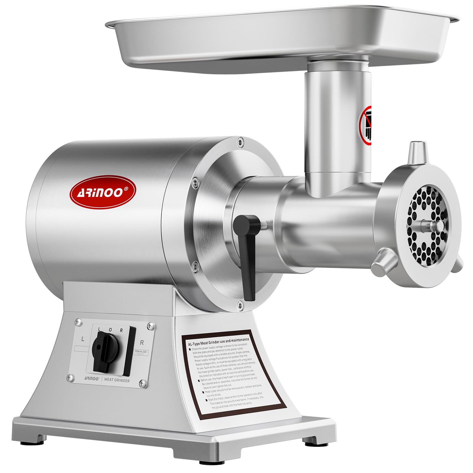 Commercial Meat Grinder #22C,1.0HP Electric Meat Grinder Heavy Duty Meat Mincer Machine for Venison,Beef,Stainless Steel Sausage Maker for Home Butchering or Small Farm Processing