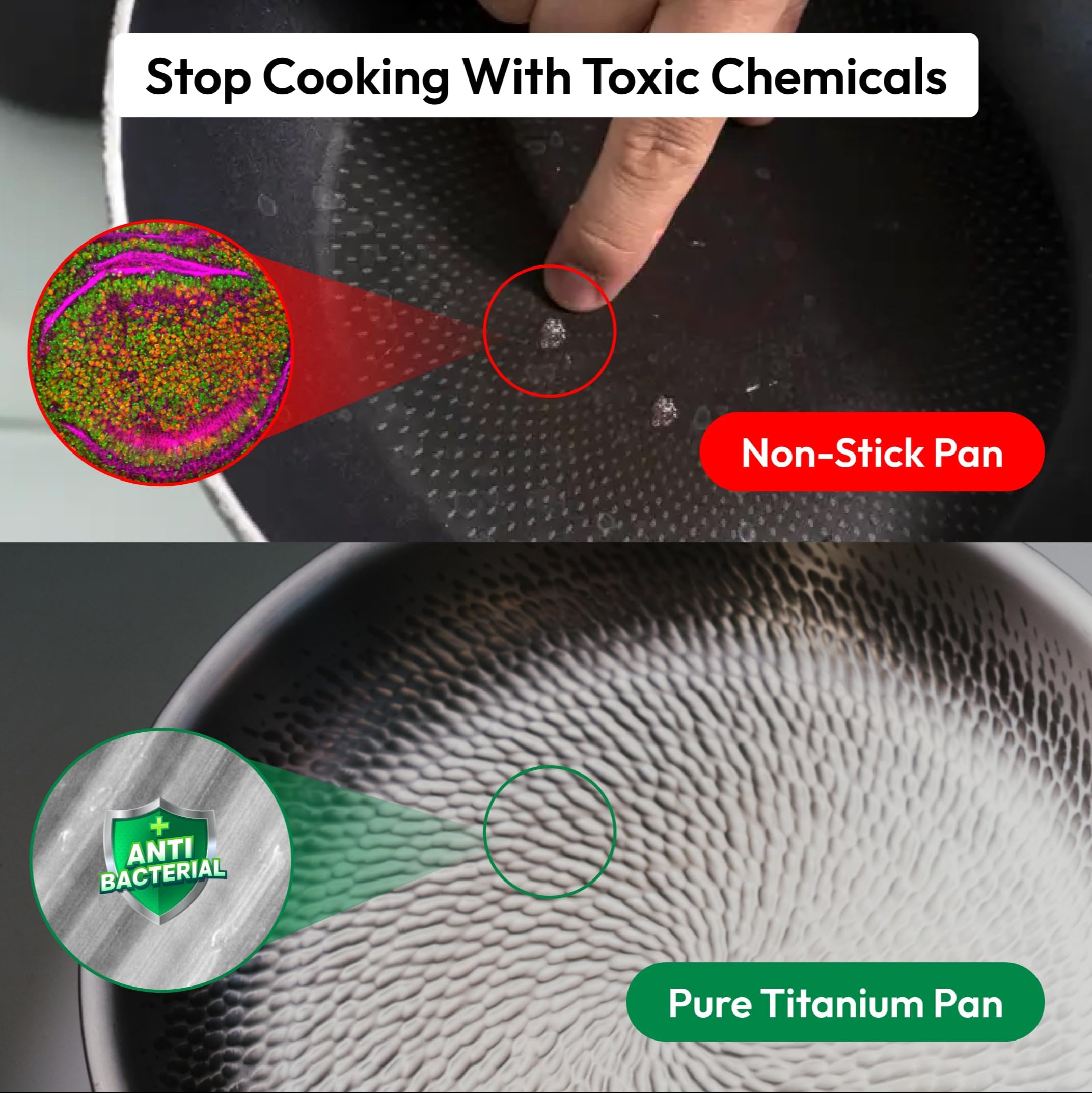 Plateful Titanium Pans For Cooking 12 Inch, No Coating Nonstick, with Lid Pure uncoated titanium frying pan, surface sears to 750F, PFOA/PFAS/PTFE Free Fajita, works on induction and all cooktops. - Image 3