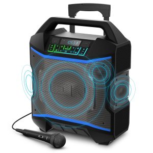 ION Block Rocker - Portable Bluetooth Outdoor Party Speaker with Karaoke Microphone, Battery, 4 Speakers, Radio, USB Port, App, Water-Resistant, 120W