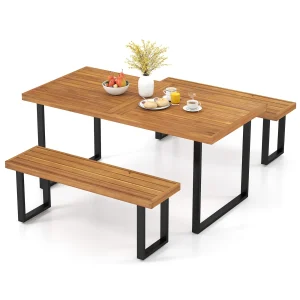 Tangkula 3 Pieces Patio Dining Table Set