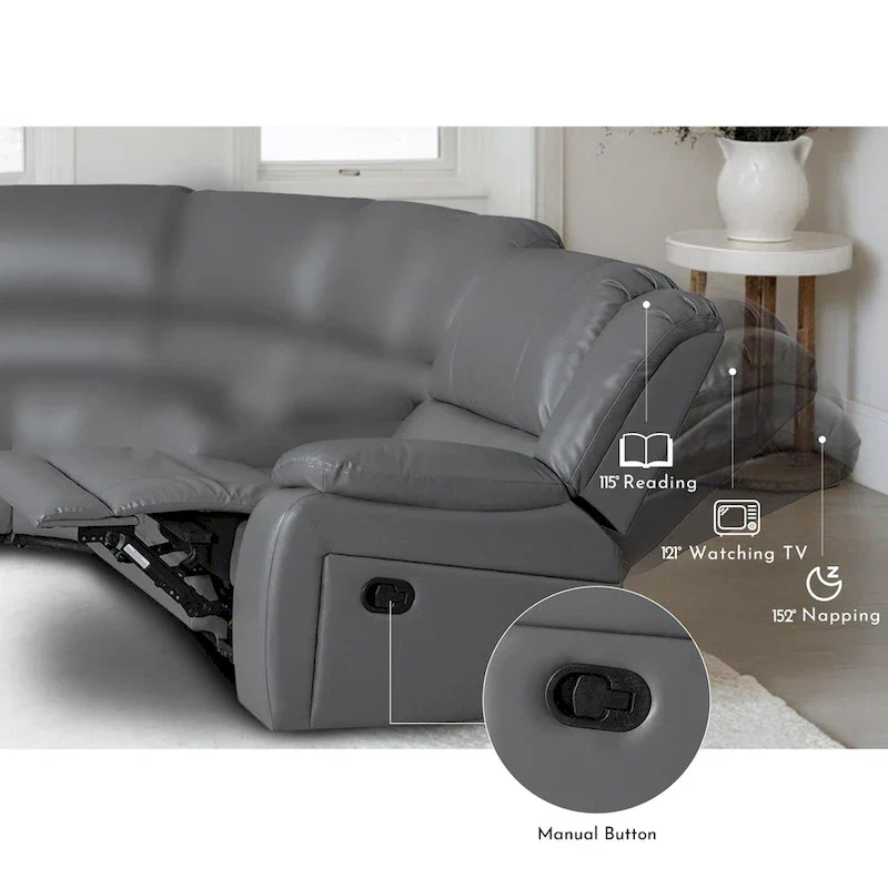 129W 7-Seat Faux Leather Manual Reclining Large Sectional Sofa - Image 16