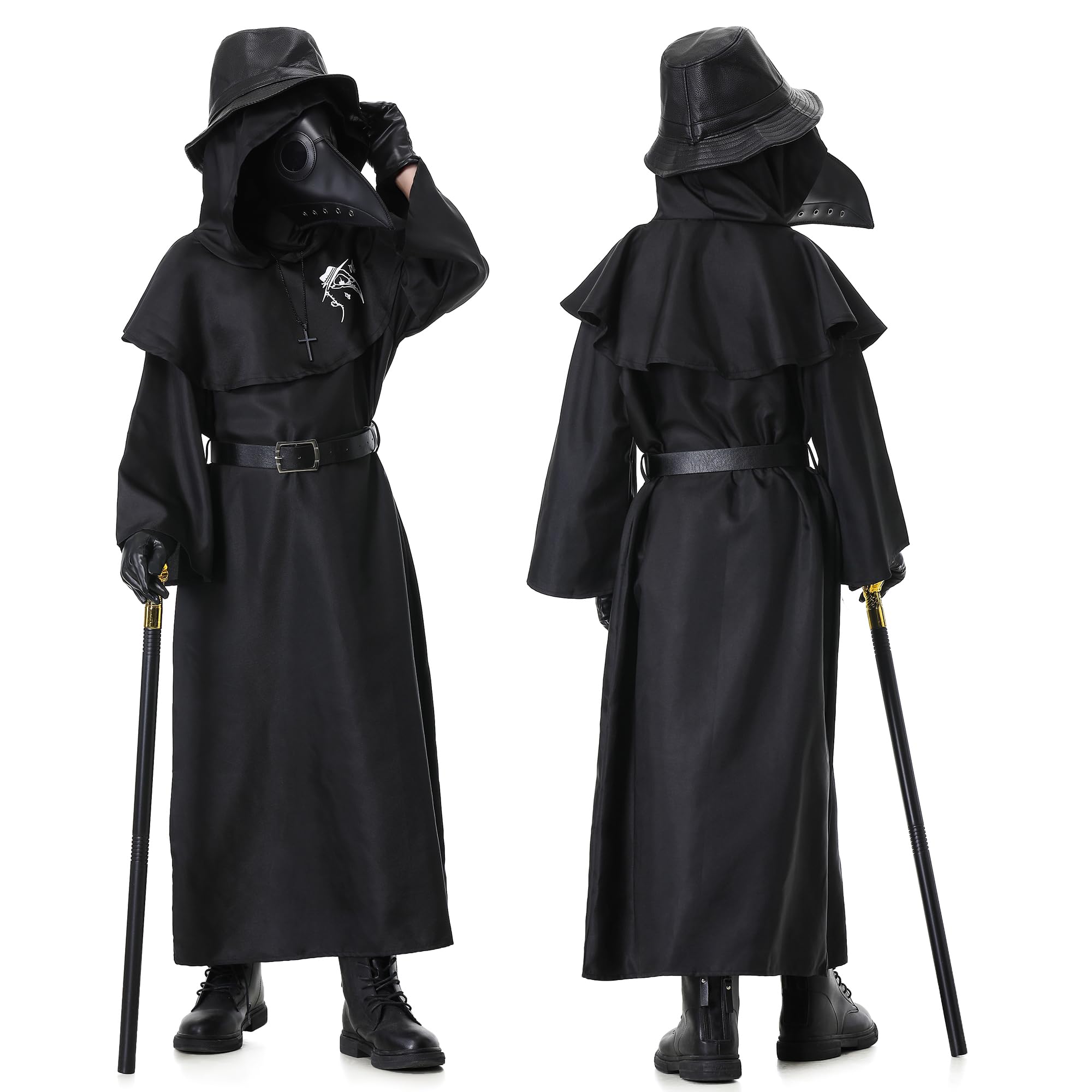 Plague Doctor Costume for Kids 5-12 - Halloween Outfit With Robe and Mask Set for Boys and Girls - Image 3