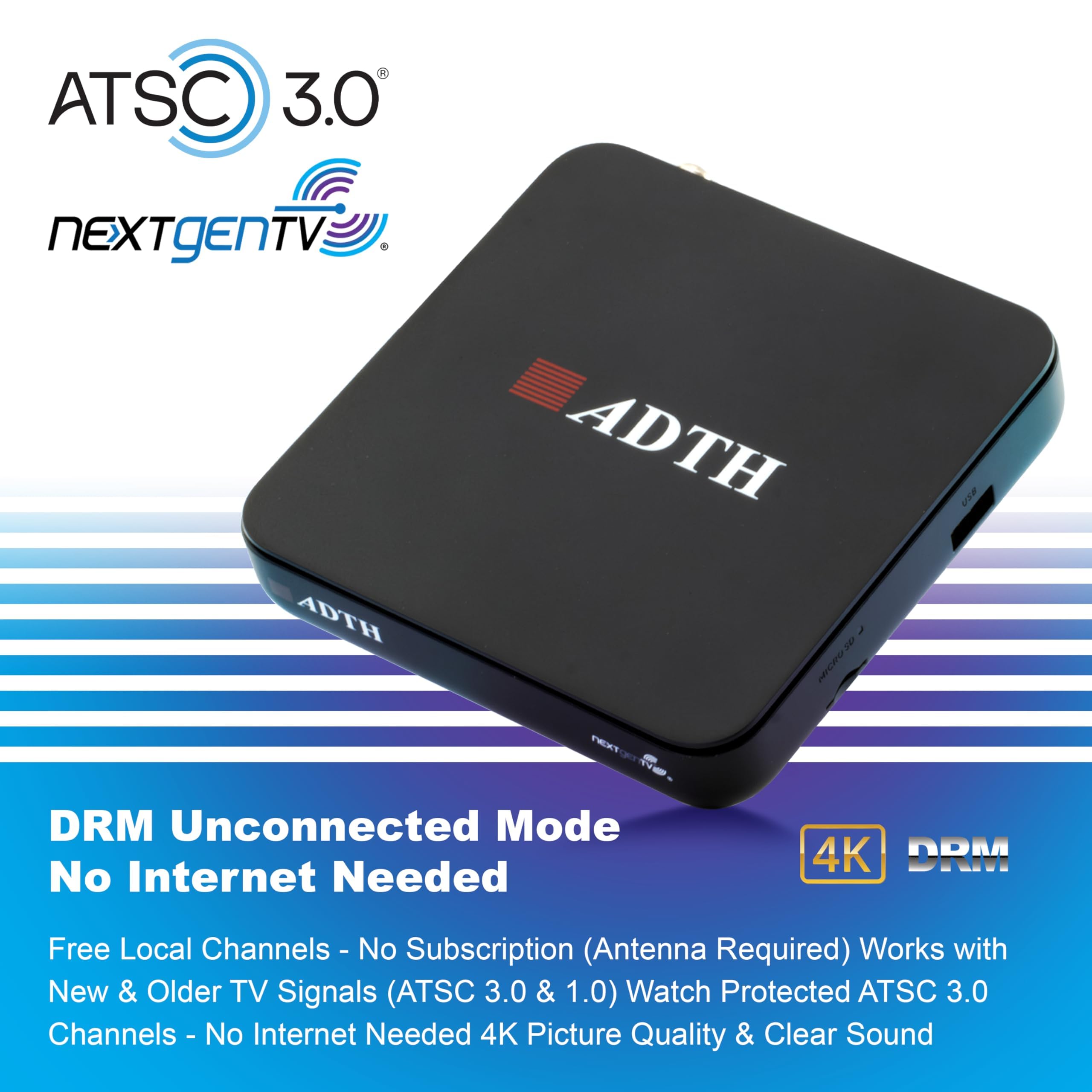 ADTH NextGen TV Box Gen 2 ATSC 3.0 & ATSC 1.0 Digital Converter Box | 64GB Built-in Storage | Over-the-Air TV Tuner & Receiver | 4K HDR | Wi-Fi & Bluetooth | Built-in DVR Recording - Image 4