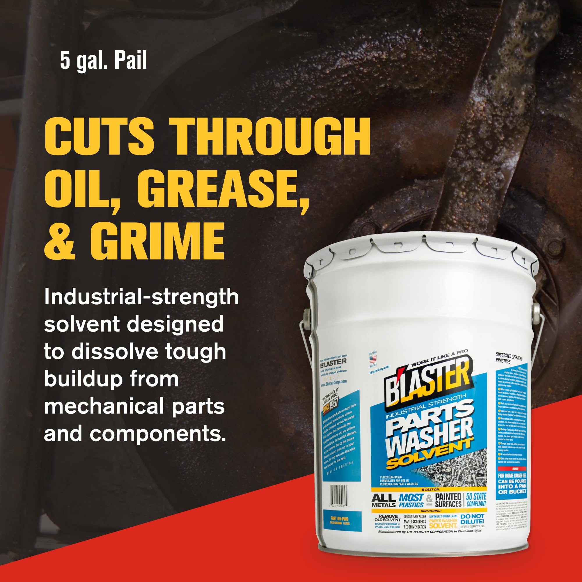 B’laster Parts Washer – Parts Cleaner Solvent – High Flashpoint Formula Cleans Oil, Grease & Grime, No Residue, Works on Metals, Most Plastics & Painted Surfaces – 5‑Gallon - Image 2