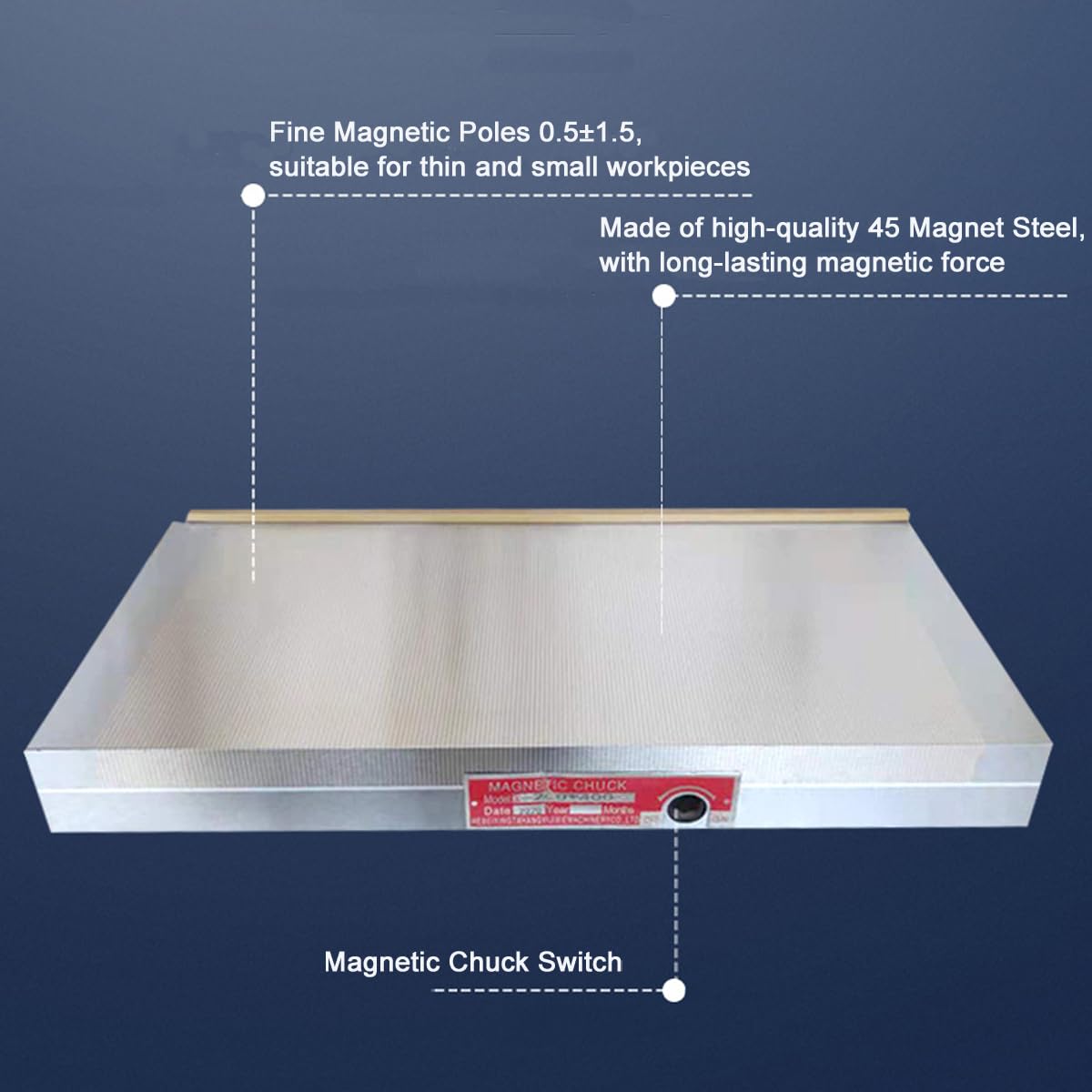 6x12Inch Rectangular Magnetic Chuck (150x300mm), Permanent Magnet Chuck with 100-120 N/cm² Magnetic Force for Surface Grinding Machine - Image 4