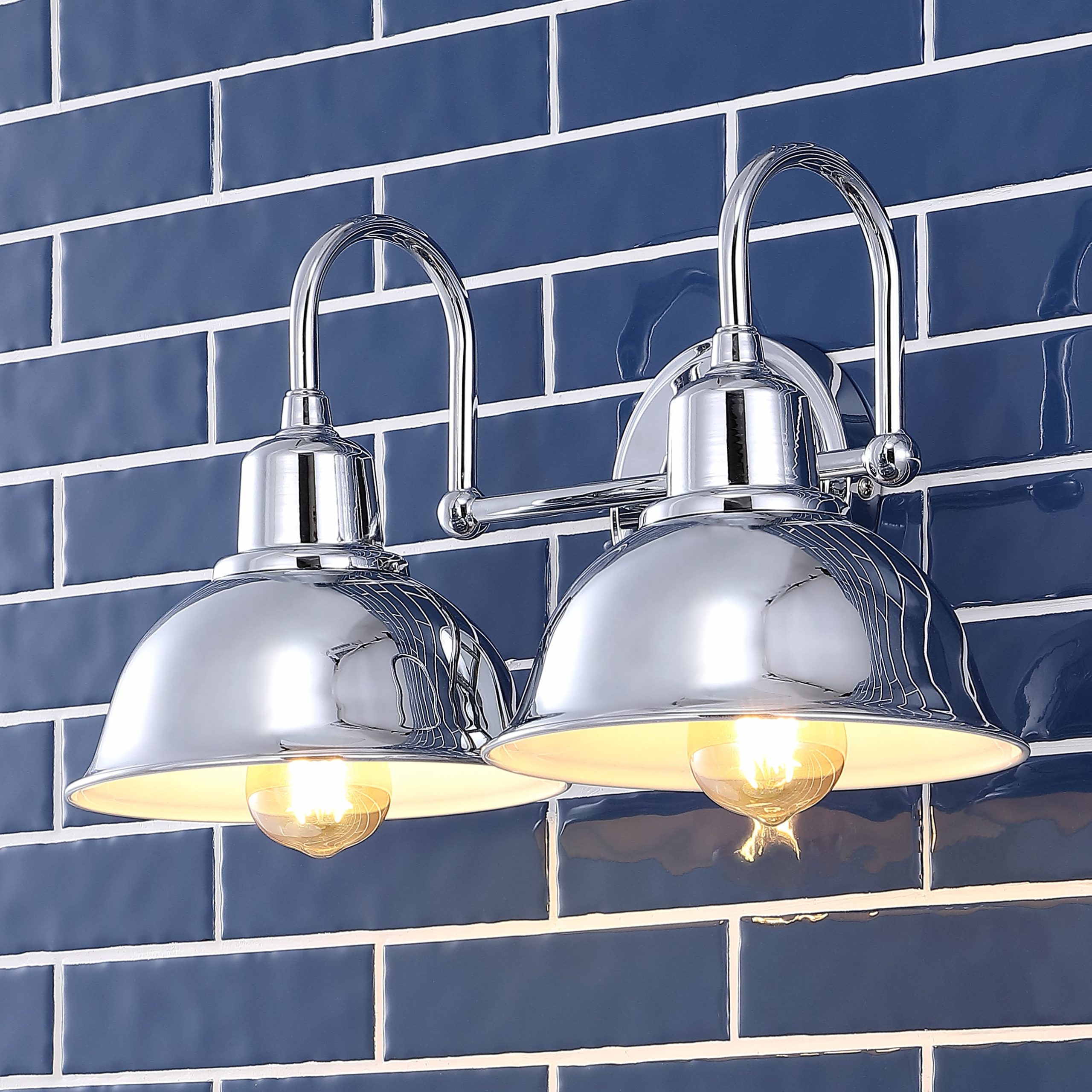 JONATHAN Y Frisco Iron Shade Farmhouse Industrial 17.25-in 2 Light Polished Chrome Rustic Bathroom Vanity light - Image 9