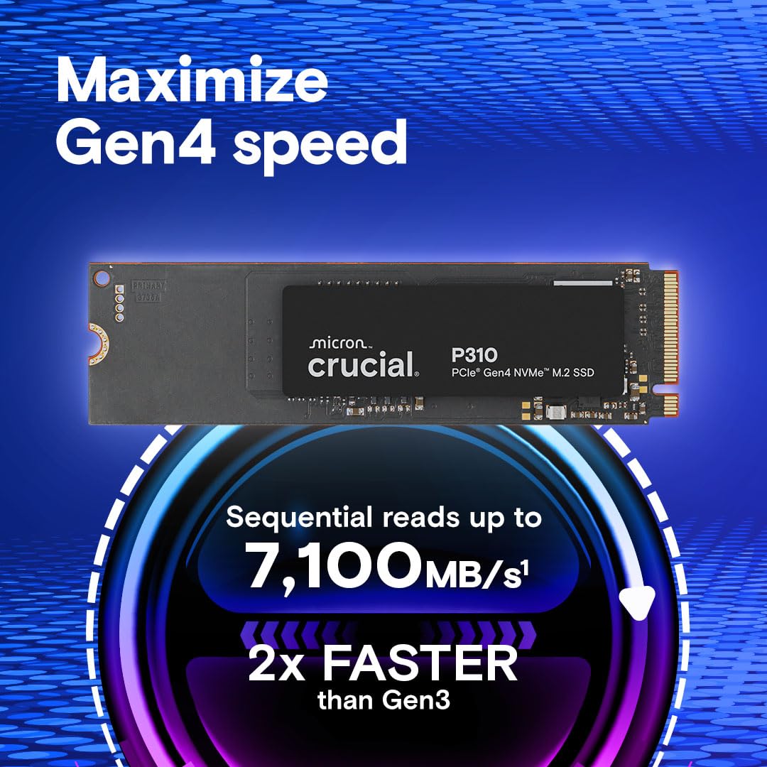 Crucial P310 2TB SSD, PCIe Gen4 NVMe M.2 2280, Up to 7,100MB/s, for Laptop, Desktop (PC), & Handheld Gaming Consoles, Includes Acronis Data Recovery Software, Solid State Drive - CT2000P310SSD801 - Image 2