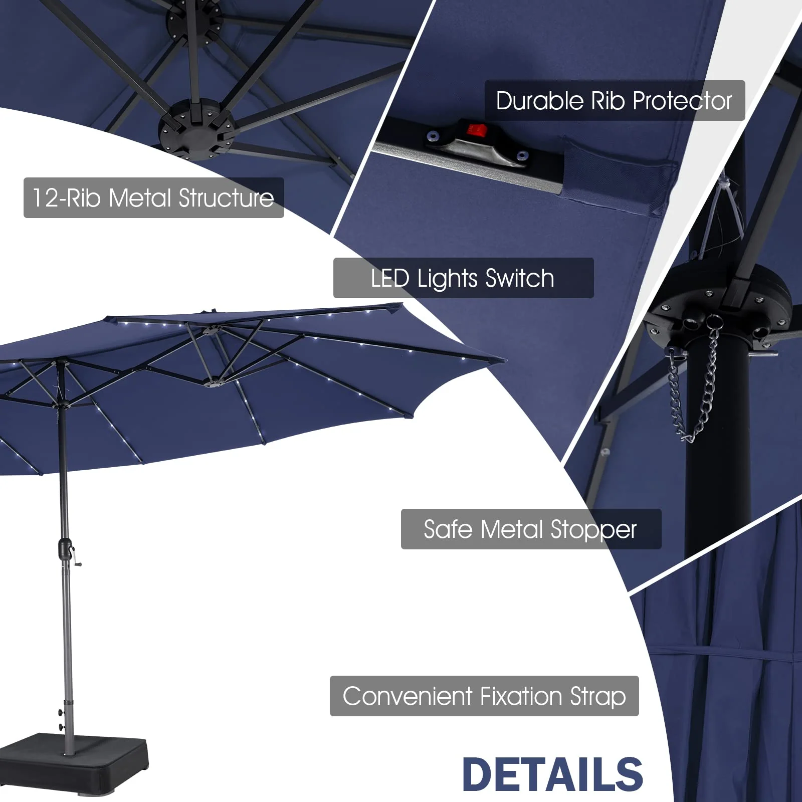 Tangkula 11 Pieces Patio Dining Set with 15 ft Double-Sided Patio LED Umbrella (Base Included) - Image 9