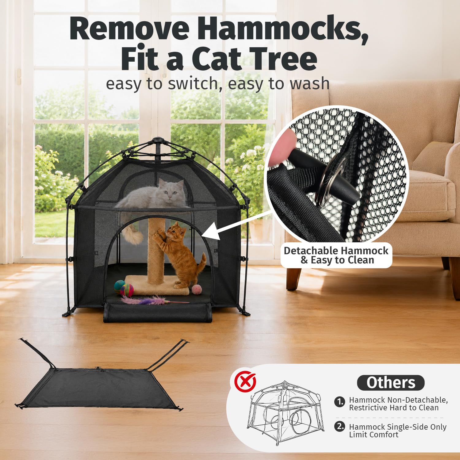 Catio Outdoor Cat Enclosure Pop up Cat Tower Tent(Square, L) Cat Playpen w/Breathable Mesh Portable Catio Kitten Pet Animal Play Pen Indoor Enclosed Kitty Patio Balcony Camping - Image 4