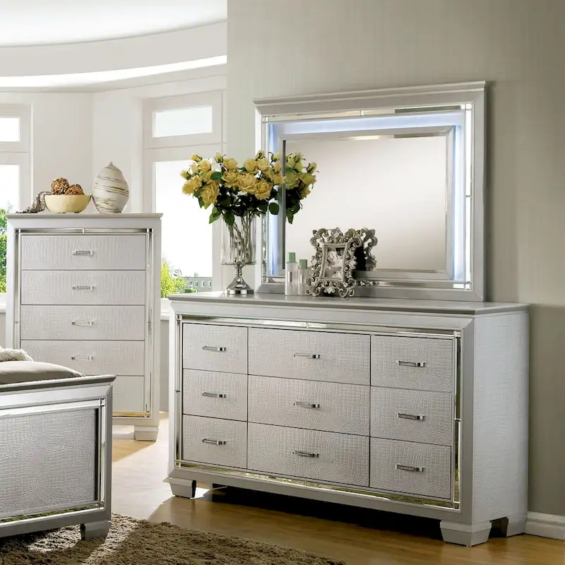 Ruff Crocodile Contemporary Wood 9-Drawer 2-piece Dresser and Mirror Set by Furniture of America - Image 10