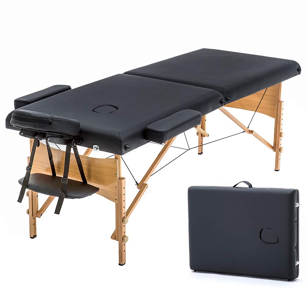 BestMassage Massage Bed Portable Folding Massage Table 22" Wide,Black | 2-Fold Lash Bed Height-Adjustable with Carry Bag, 450lbs Capacity For Massage, Facial, Tattoo, Home, Spa