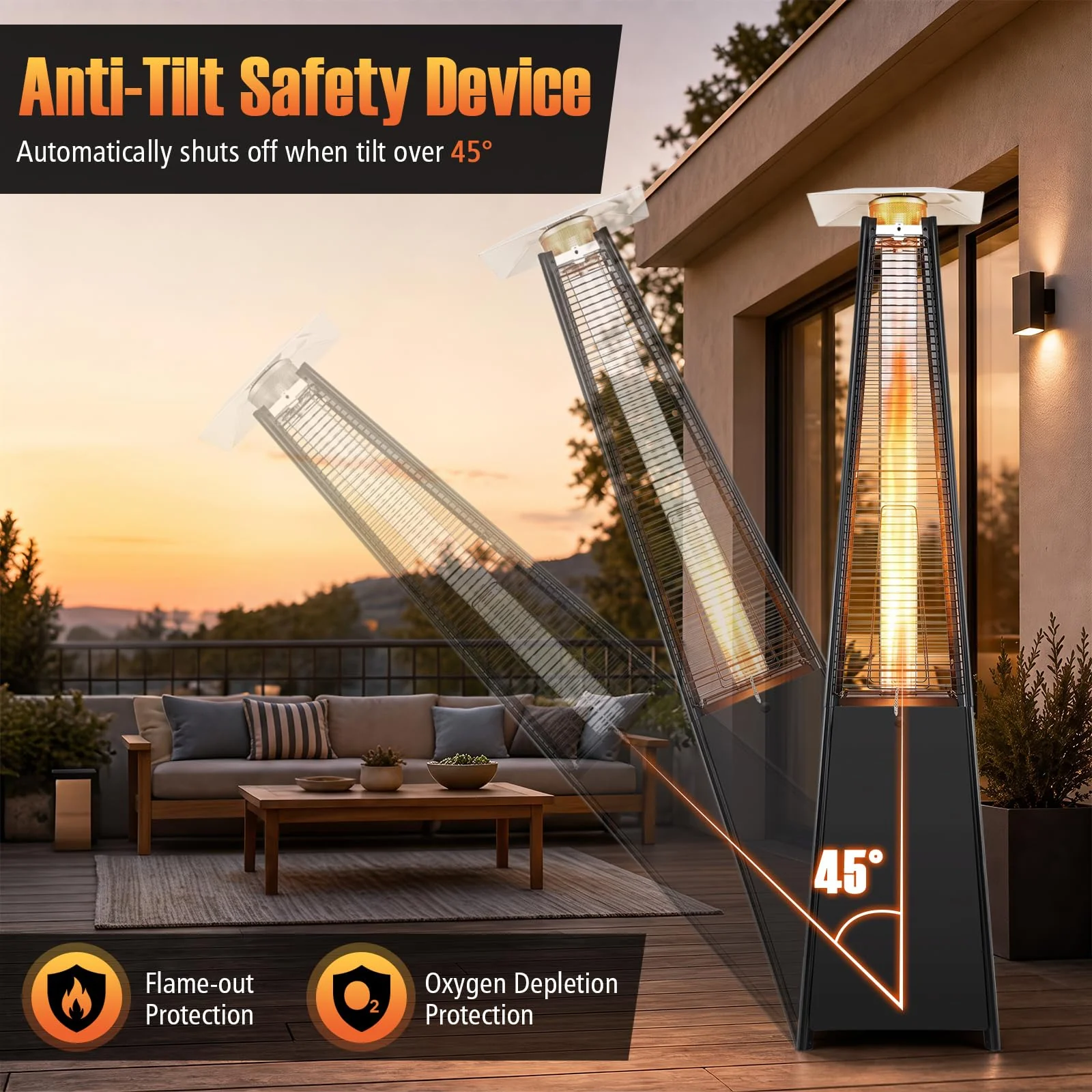 Tangkula 48000 BTU Pyramid Patio Heater with Wheels & Zippered Cover - Image 6