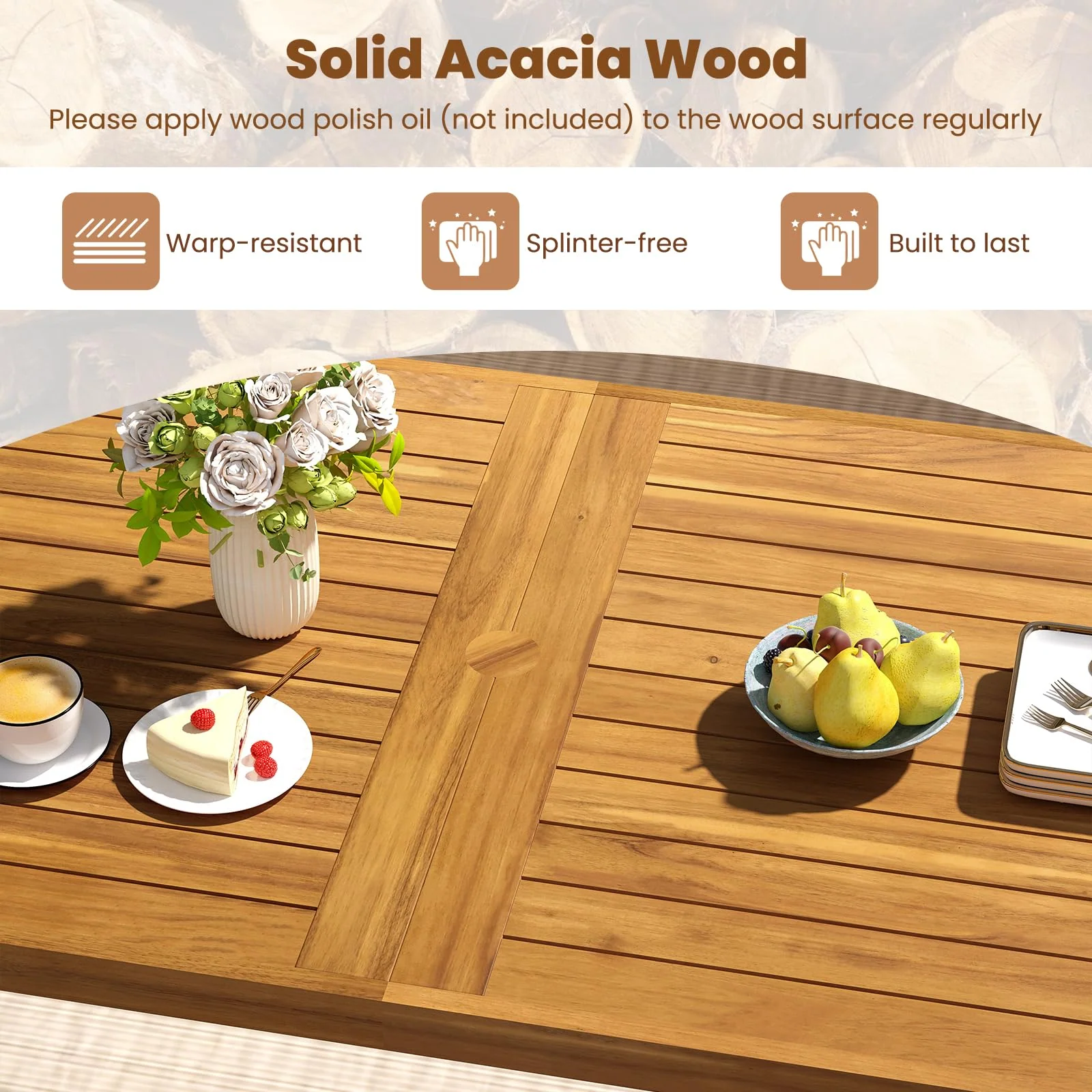 Tangkula 6 Pieces Patio Dining Table Set, Acacia Wood - Image 4