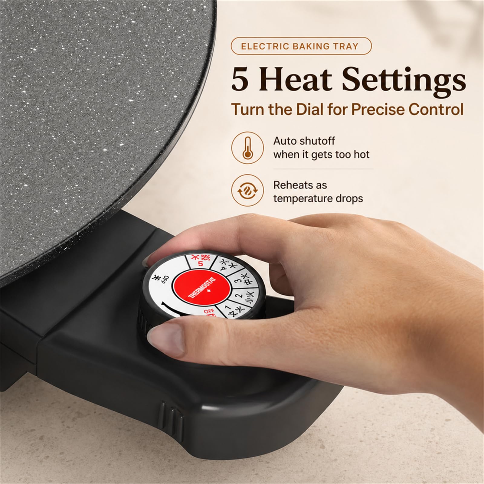 Comal Electrico Para Tortillas, Non-Stick Electric Indoor Grill Pan Non Stick Coating, Temperature Control, Smokeless, Dual Zone Cooking, 14 Inch Round Portable Griddle for Indoor BBQ Cooking - Image 4