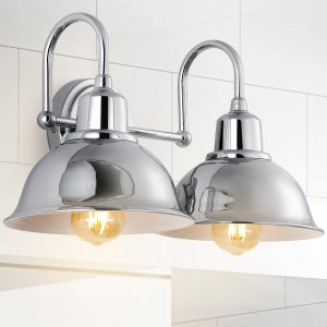 JONATHAN  Y Frisco Iron Shade Farmhouse Industrial 17.25-in 2 Light Polished Chrome Rustic Bathroom Vanity light