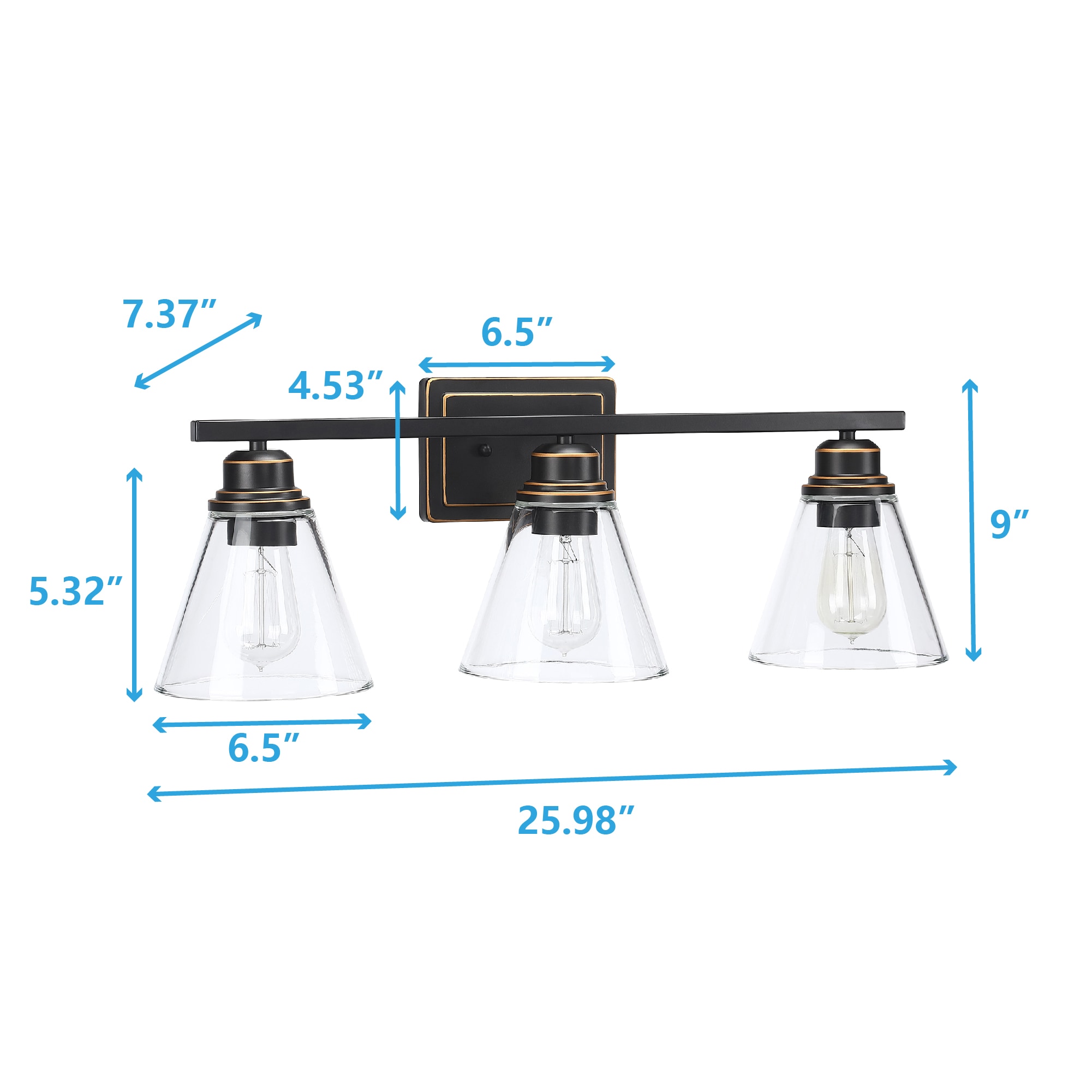 WELLFOR TC Vanity Light 26-in 3 Light Oil-rubbed Bronze Modern/contemporary Bathroom Vanity light - Image 10