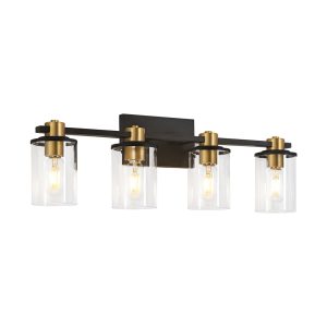 Fylbinye Black Bathroom Vanity Light with Glass Shade 24-in 4 Light Matte Gold Modern/contemporary Bathroom Vanity light