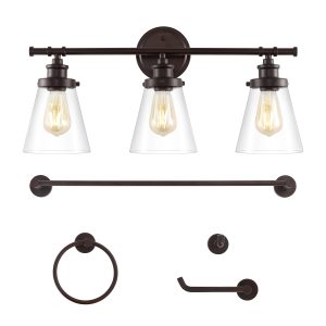 JONATHAN  Y Hollis Traditional Farmhouse 5-Piece Vanity Light Set 23.75-in 3 Light Oil-rubbed Black Farmhouse Bathroom Vanity light