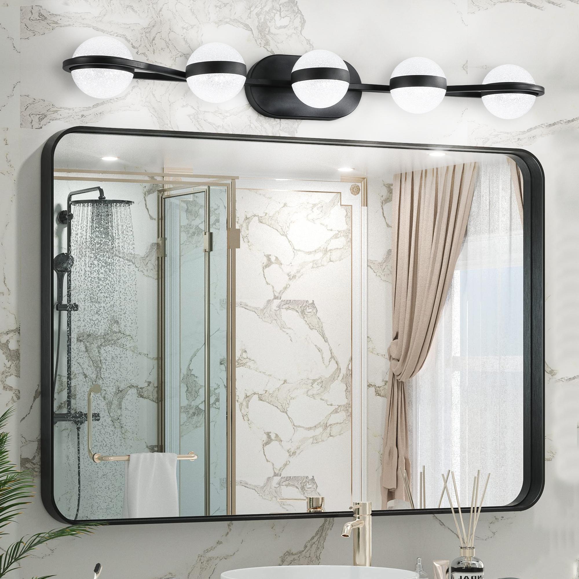 Bayfeve Globe LED Bathroom Wall Lights 35.4-in 5 Light Black Integrated LED Glam Bathroom Vanity light - Image 3