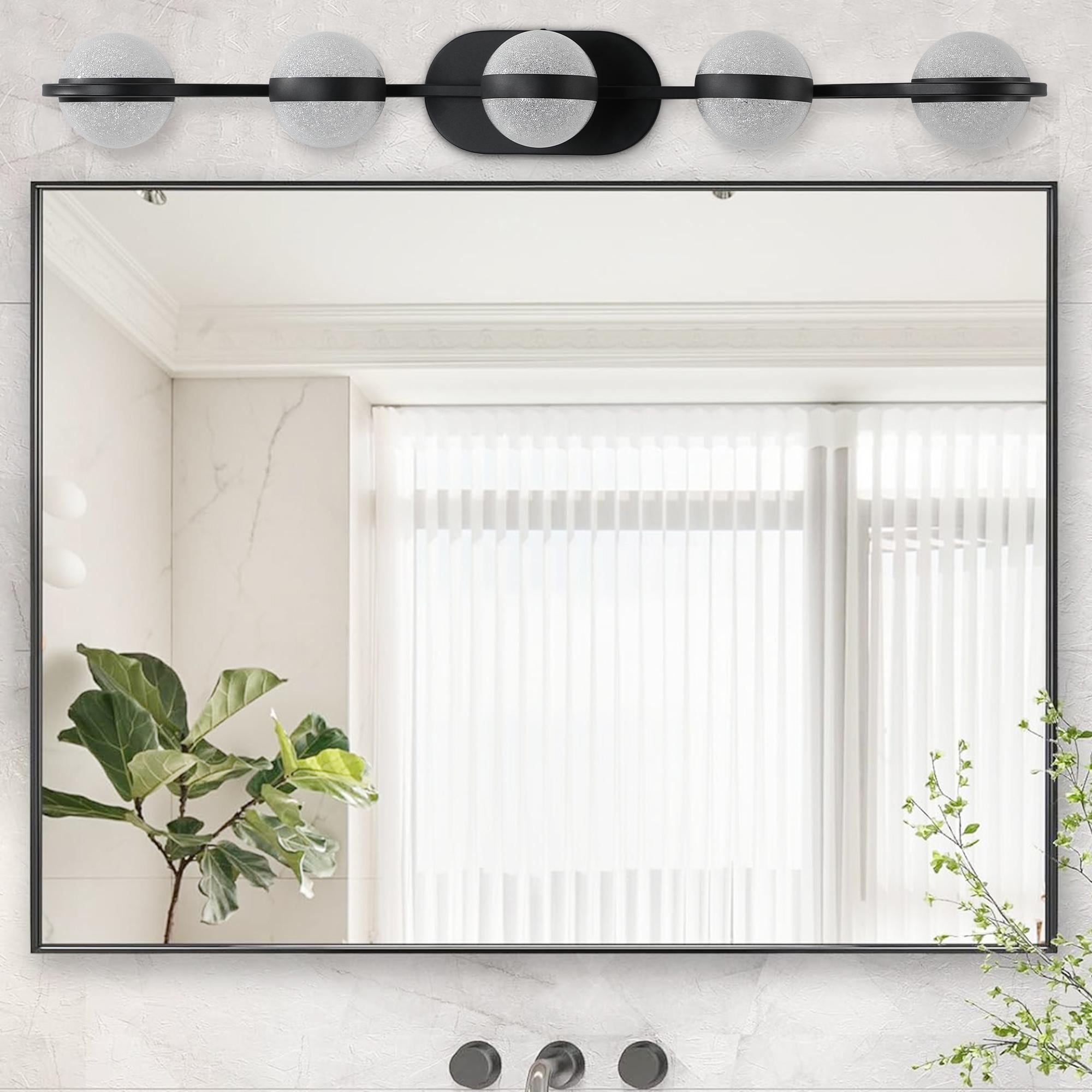 Bayfeve Globe LED Bathroom Wall Lights 35.4-in 5 Light Black Integrated LED Glam Bathroom Vanity light - Image 5
