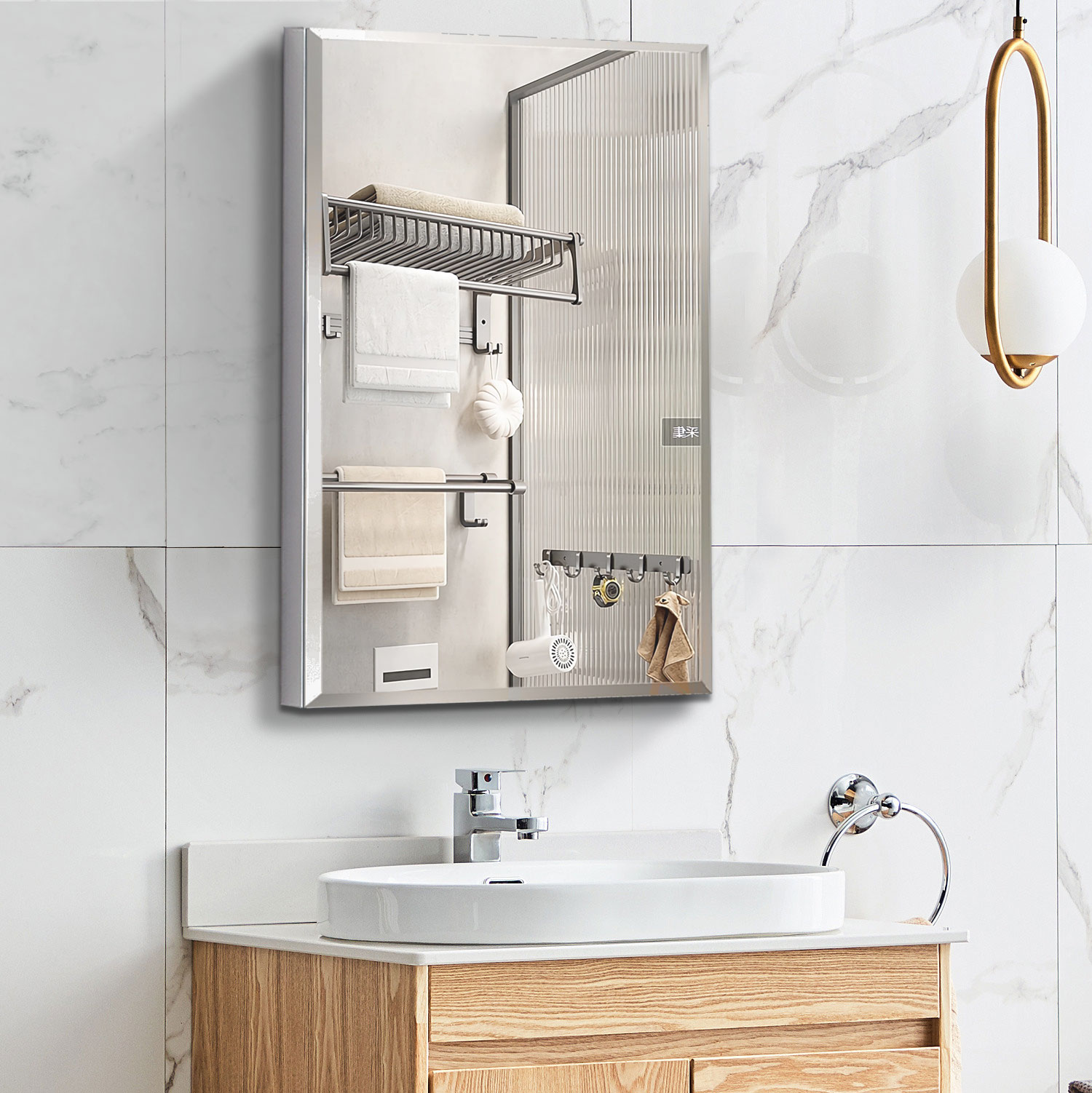 WELLFOR AO 15-in x 26-in Surface/Recessed Mount Silver Mirrored Rectangle Soft Close Medicine Cabinet
