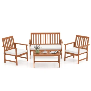 Tangkula 4/8-Piece Acacia Wood Patio Conversation Set