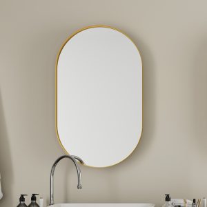WELLFOR FS Medicine Cabinet 20-in x 34-in Recessed Mount Black Mirrored Oval Medicine Cabinet