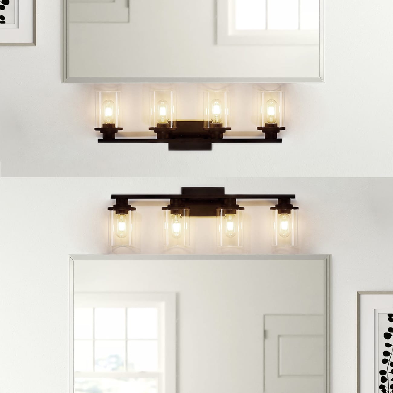 Fylbinye Matte Black Bathroom Vanity Light with Glass Shade 25-in 4 Light Matte Black Modern/contemporary Bathroom Vanity light bar - Image 7