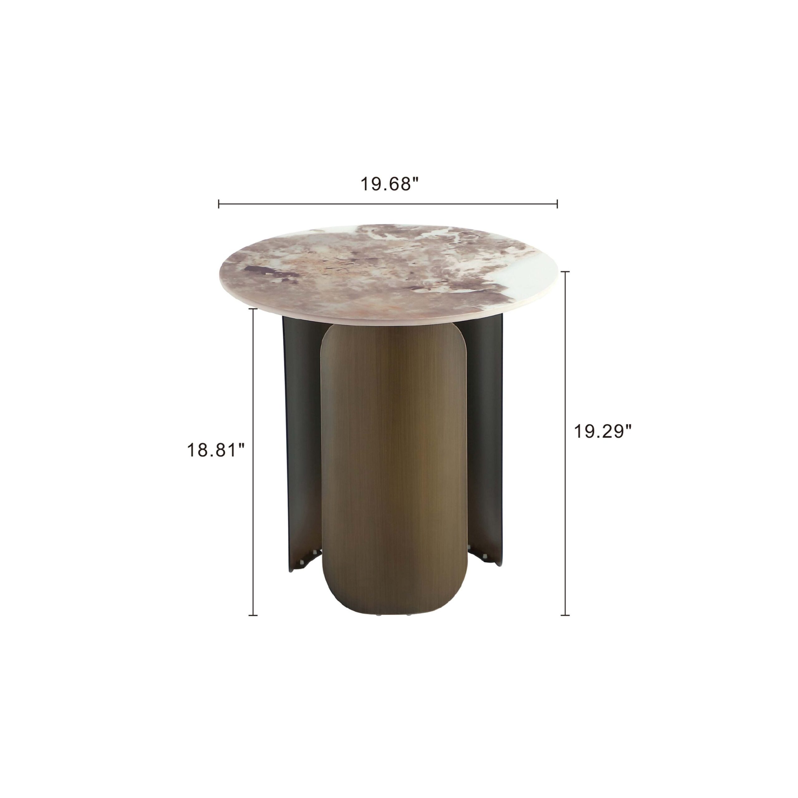 Manhattan Comfort 19.68-in W x 19.29-in H Gold Stone Round Glam End Table - Image 3