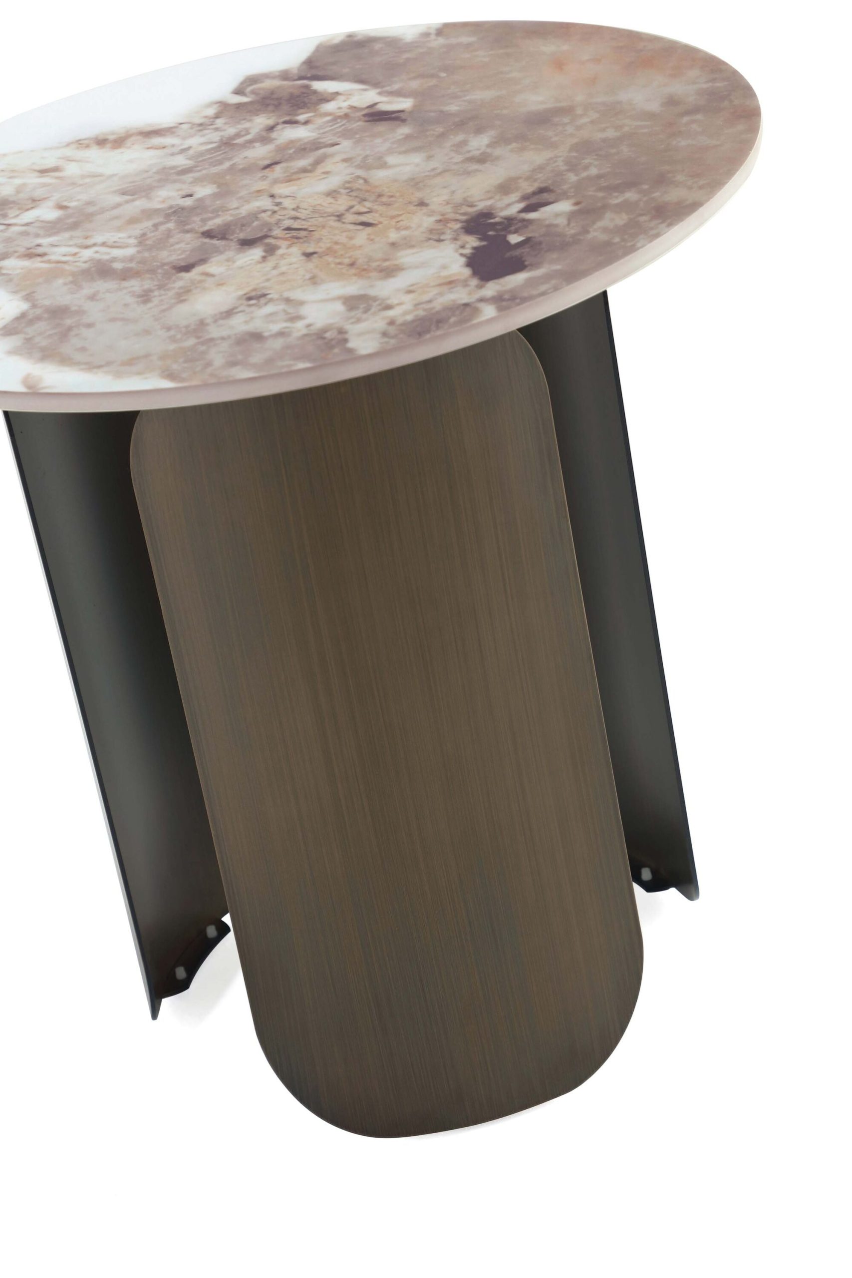 Manhattan Comfort 19.68-in W x 19.29-in H Gold Stone Round Glam End Table - Image 6