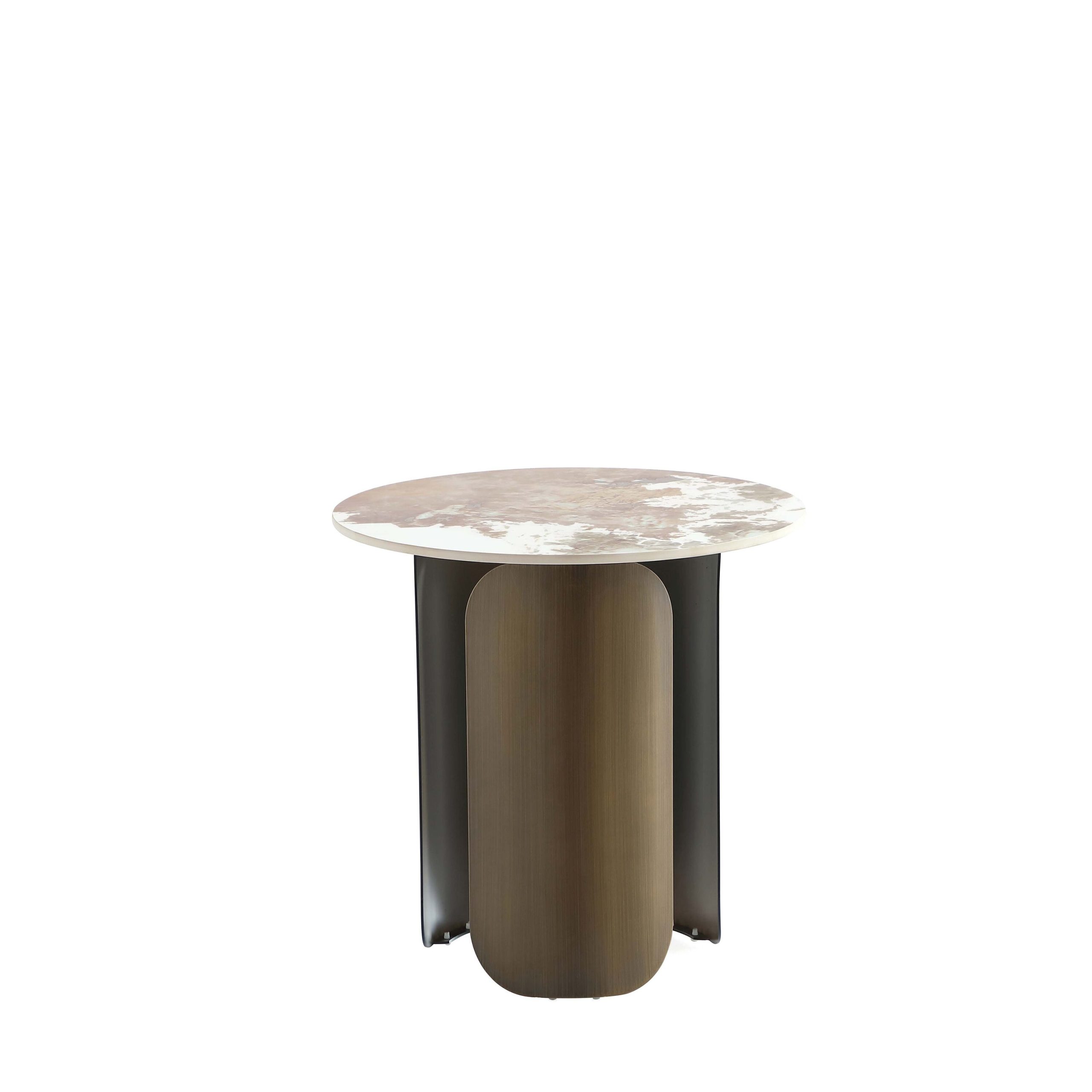 Manhattan Comfort 19.68-in W x 19.29-in H Gold Stone Round Glam End Table - Image 2