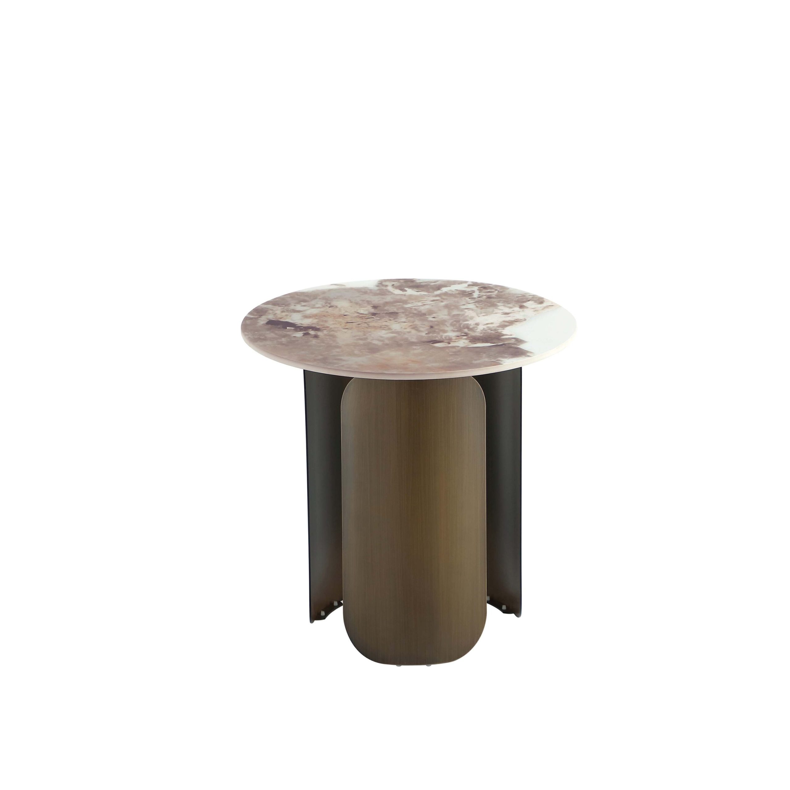 Manhattan Comfort 19.68-in W x 19.29-in H Gold Stone Round Glam End Table - Image 8