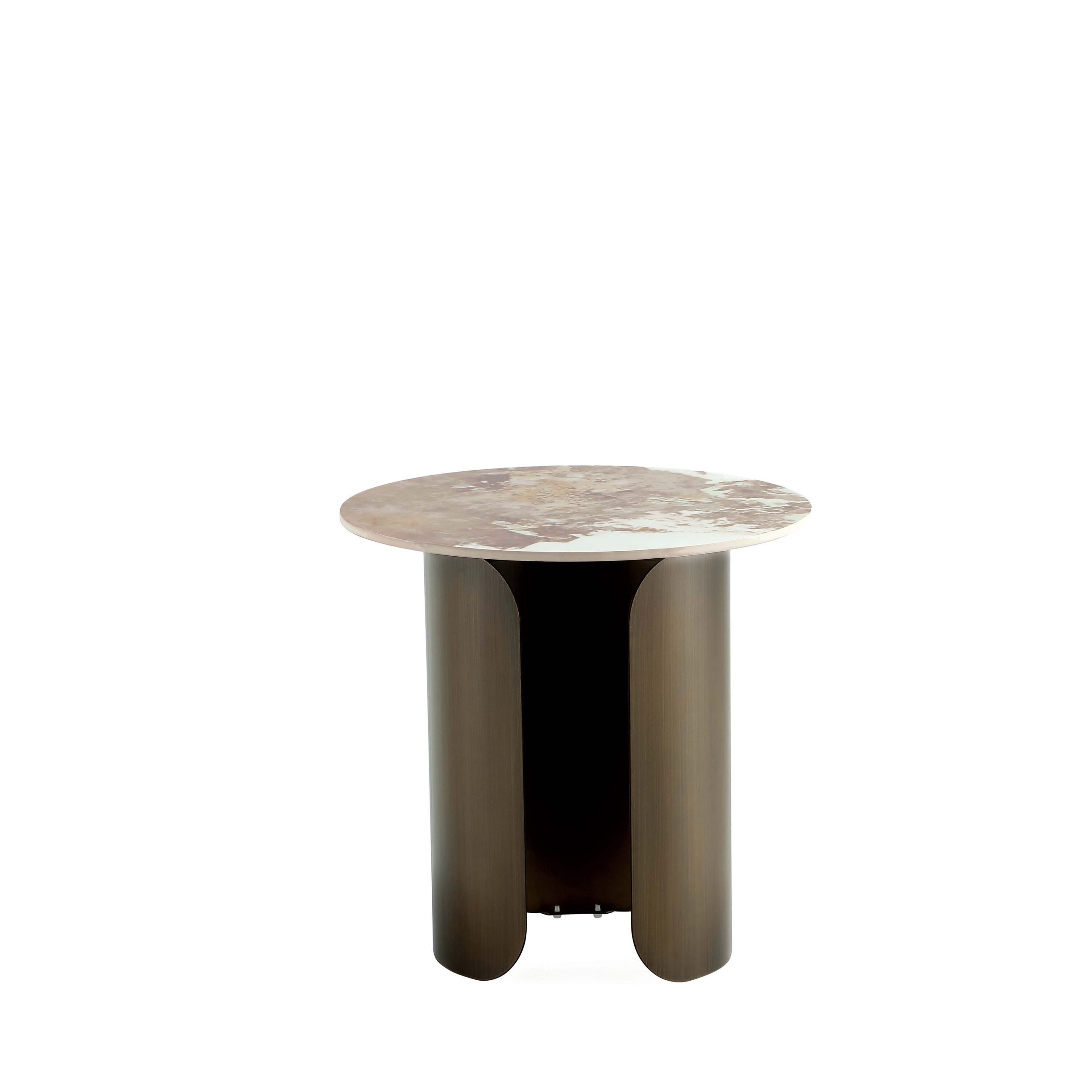 Manhattan Comfort 19.68-in W x 19.29-in H Gold Stone Round Glam End Table - Image 7