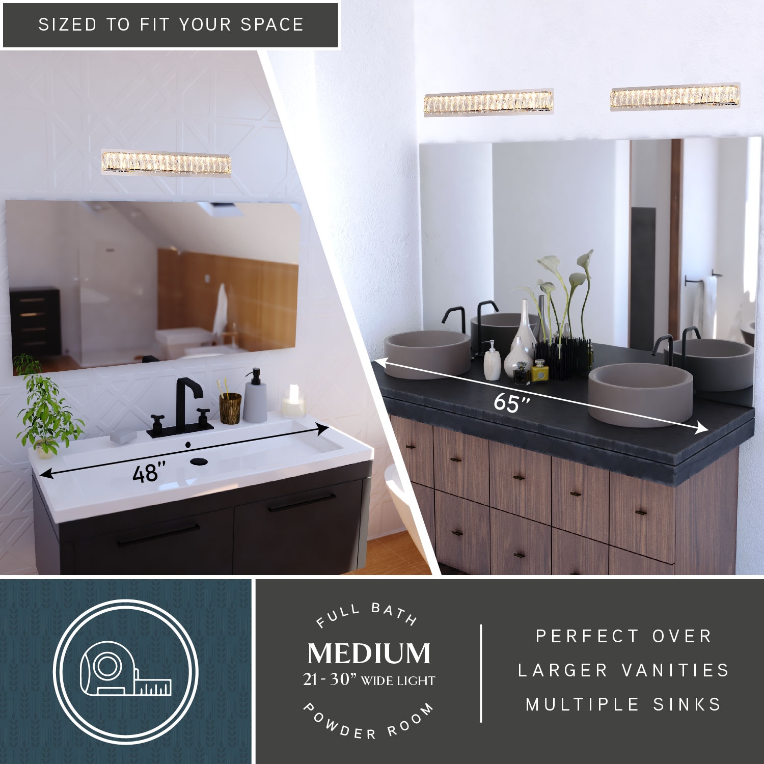 Cascadia Melrose 26-in 1 Light Polished Clear Integrated LED Glam Bathroom Vanity light - Image 4