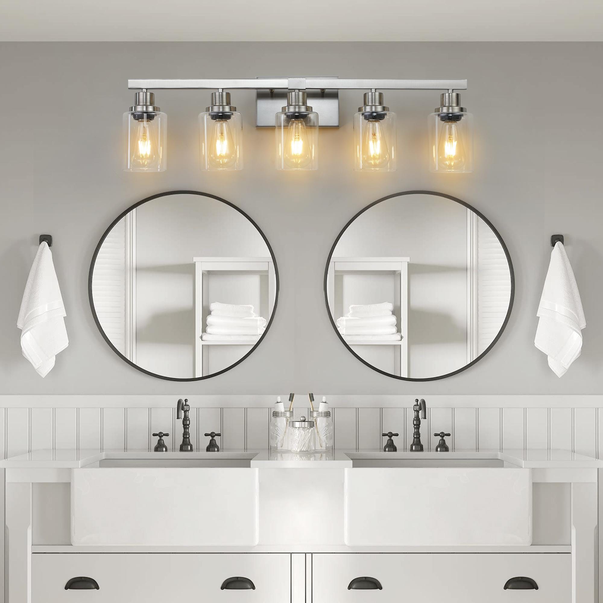 Bayfeve Retro Elegance 31.1-in 5 Light Brushed Nickel Vintage Bathroom Vanity light - Image 4