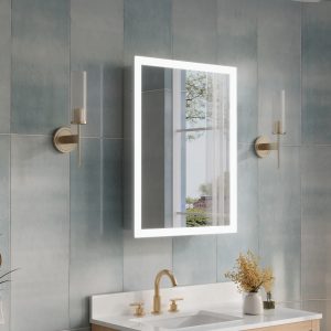 WELLFOR AURORA Medicine Cabinet 24-in x 32-in Lighted LED Fog Free Surface/Recessed Mount Silver Mirrored Rectangle Soft Close Medicine Cabinet