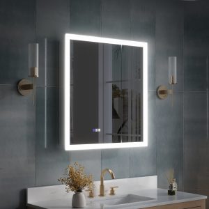 WELLFOR AURORA Medicine Cabinet 30-in x 32-in Lighted LED Fog Free Surface/Recessed Mount Silver Mirrored Rectangle Soft Close Medicine Cabinet