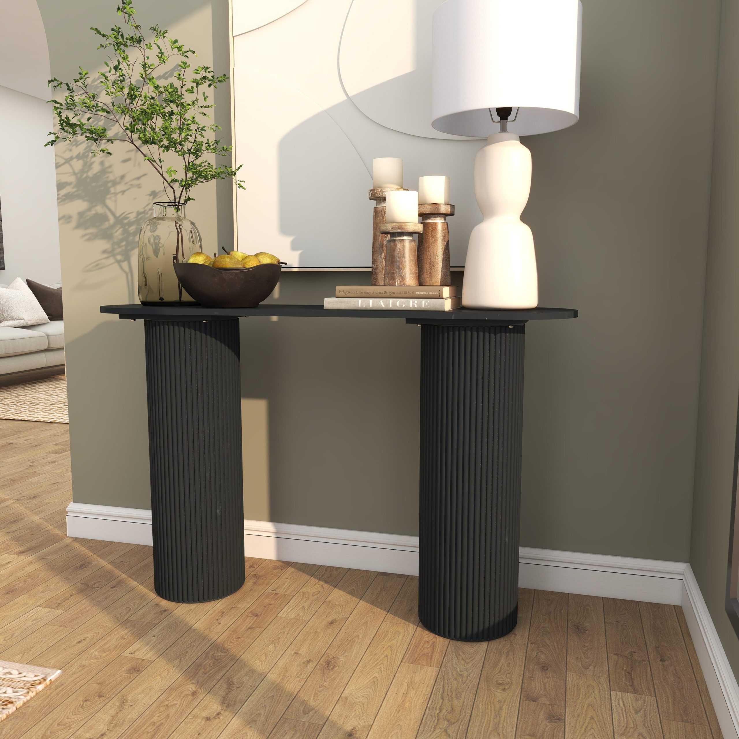 Grayson Lane Modern Oval Wood Black 52-in W x 32.6-in H Console table - Image 5
